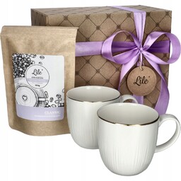 Dwa kubki z kawą zestaw pudełko ozdobne