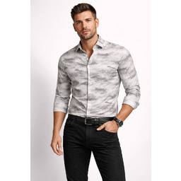 Koszula męska slim biała w szare wzory Recea