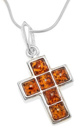 Srebrny krzyżyk z bursztynem