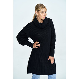 Długi sweter oversize z golfem damski - czarny