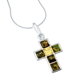 Srebrny krzyżyk z bursztynem