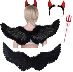 Strój Zestaw Diabeł Diablica Halloween Skrzydła Rogi Czarne