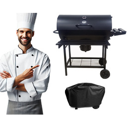 Grill Węglowy Beczka Ruszt Żeliwny 70x35cm pokrowiec