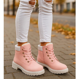 Różowe dziewczęce trapery z futerkiem