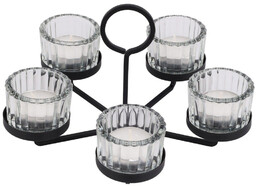 Świecznik metalowy czarny ze szklanymi wkładami na 5