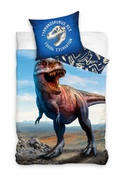 Carbotex Pościel bawełniana 140x200 T-REX Dinozaur niebiesska C24