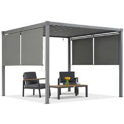 Antracytowa pergola tarasowa Madera 3x3m z roletami