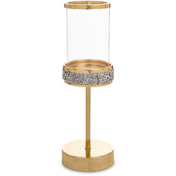 Świecznik metalowy złoty glamour z pirytem nowoczesny 30x10x10
