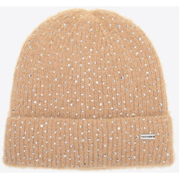 Czapka damska z drobnymi cyrkoniami beżowa