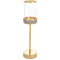 Świecznik metalowy złoty glamour z pirytem nowoczesny 39x10x10