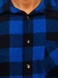 Granatowa koszula męska flanelowa w kratę z długim