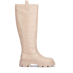 Damskie kozaki ze skóry na grubej podeszwie beżowe