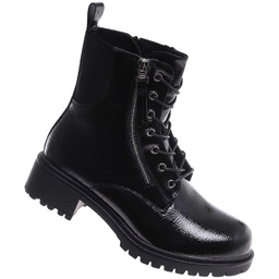 Czarne błyszczące botki trapery glany