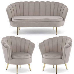 Sofa + 2 fotele muszelki ELIF Welur Ciemny