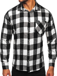 Biało-czarna koszula męska flanelowa w kratę z długim