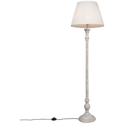 Rustykalna lampa podłogowa szara z białym plisowanym kloszem