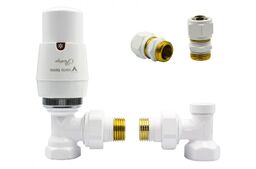 Zawór termostatyczny ELEGANT kątowy biały mat Pex 16mm