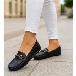 Wsuwane czarne baleriny lordsy z ozdobą