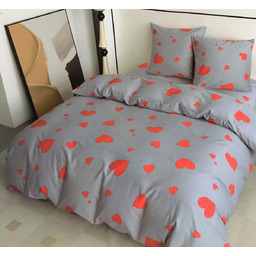 Pościel z satyny bawełnianej dwustronna szara w czerwone