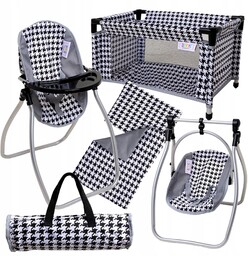 Zestaw dla lalek Łóżeczko pościel Krzesełko do karmienia