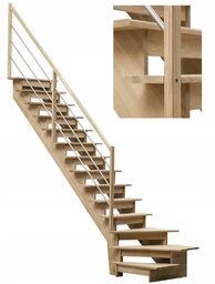 Schody Drewniane Dębowe Zabiegowe Lewe INOX