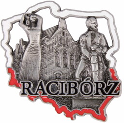 Magnes na lodówkę w kształcie Polski Racibórz, metalowy