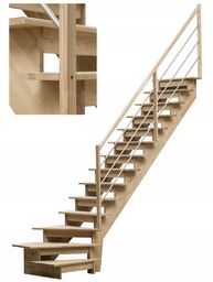 Schody Drewniane Dębowe Zabiegowe Prawe INOX