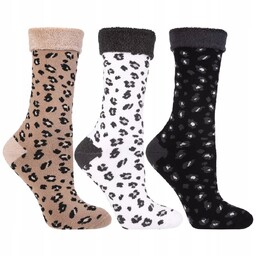 3X Skarpetki Damskie Panterka Ciepłe Wysokie Skarpety Kolorowe