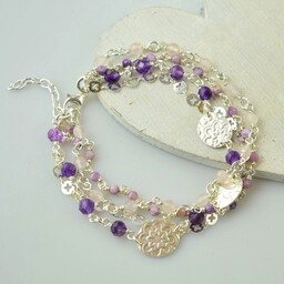 Pakamera Elnora - srebrna bransoletka z ametystem, kwarcem