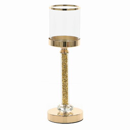 Świecznik szklany lampion glamour złoty 37x12