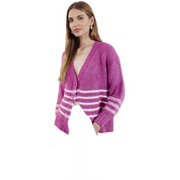 TRENDYOL SWETER DAMSKI RÓŻOWY W PASKI Z DEKOLTEM