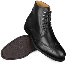 Czarne skórzane TRZEWIKI Brogues szyte metodą blake