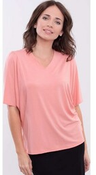 Koszulka damska oversize bluzka krótki rękaw różowa 103796,