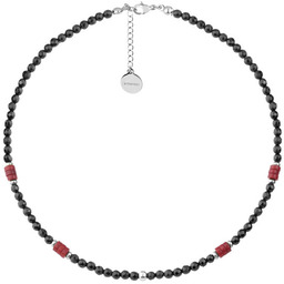 Czarne koraliki fasetowanego onyksu czerwony koral naszyjnik stalowy