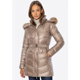 Pikowana damska kurtka z naturalnym puchem beżowa
