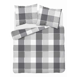 Detexpol Pościel satynowa 220x200 biała szara krata 5055B