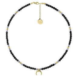 Róg obfitości pozłacany naszyjnik z fasetowanych koralików onyksu