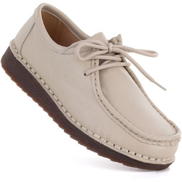 Skórzane półbuty damskie mokasyny sznurowane beżowe Artiker 58C1519