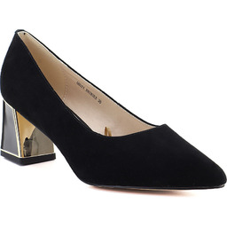 Skórzane półbuty damskie na ozdobym słupku czarne Vinceza