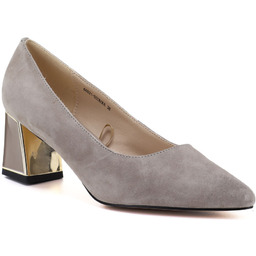 Skórzane półbuty damskie na ozdobym słupku beżowe Vinceza