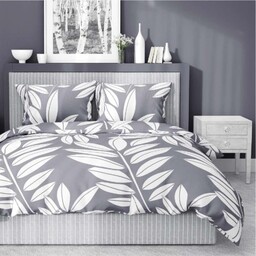 Pościel bawełniana 220x200 szara biała liście Bawełna 84