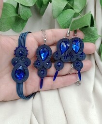 Pakamera Granatowa biżuteria sutasz, granatowy komplet zestaw soutache