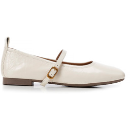 Skórzane baleriny w stylu Mary Jane kremowe
