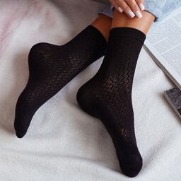 Milena Stylowe damskie skarpety bawełniane AŻUR półprzezroczyste, koronkowe