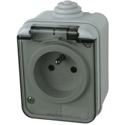 Gniazdo pojedyncze z uziemieniem natynkowe IP44 szare M-L