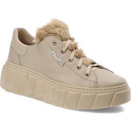Pollonus Beżowe Sneakersy Buty Damskie Z Futerkiem