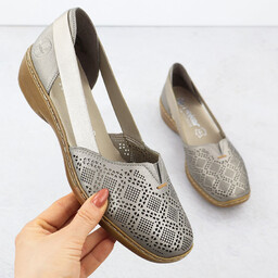 Skórzane półbuty damskie ażurowe komfort beżowe Rieker 41351-90