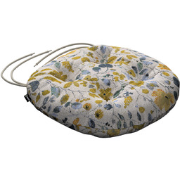 Poduszka na krzesło Adam, żółto-niebieskie kwiaty na kremowym