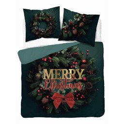 Detexpol Pościel świąteczna 220x200 Merry Christmas zielona ciemna