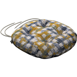 Poduszka na krzesło Adam, niebiesko-żółta krata na kremowym